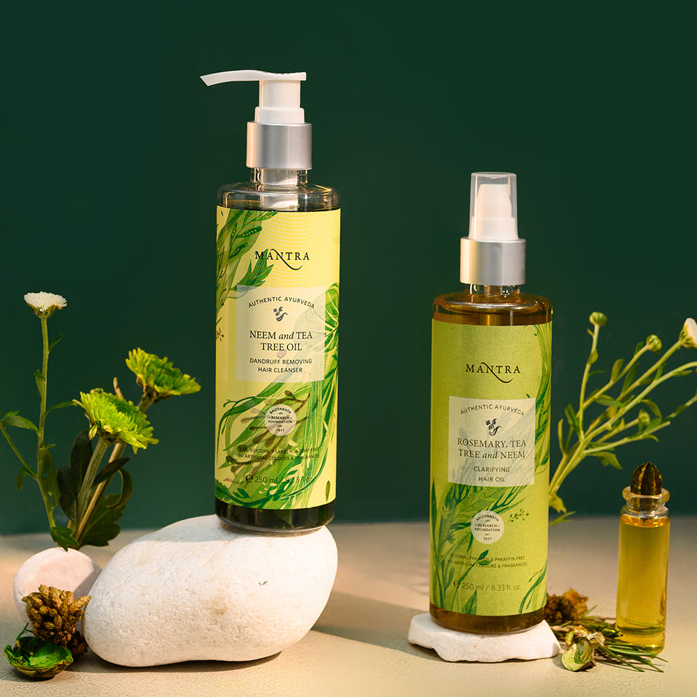 Anti-Dandruff Combo: Neem & Tea Tree Oil Dandruff Removing Hair Cleanser + Rosemary, Tea Tree & Neem Clarifying Hair Oil