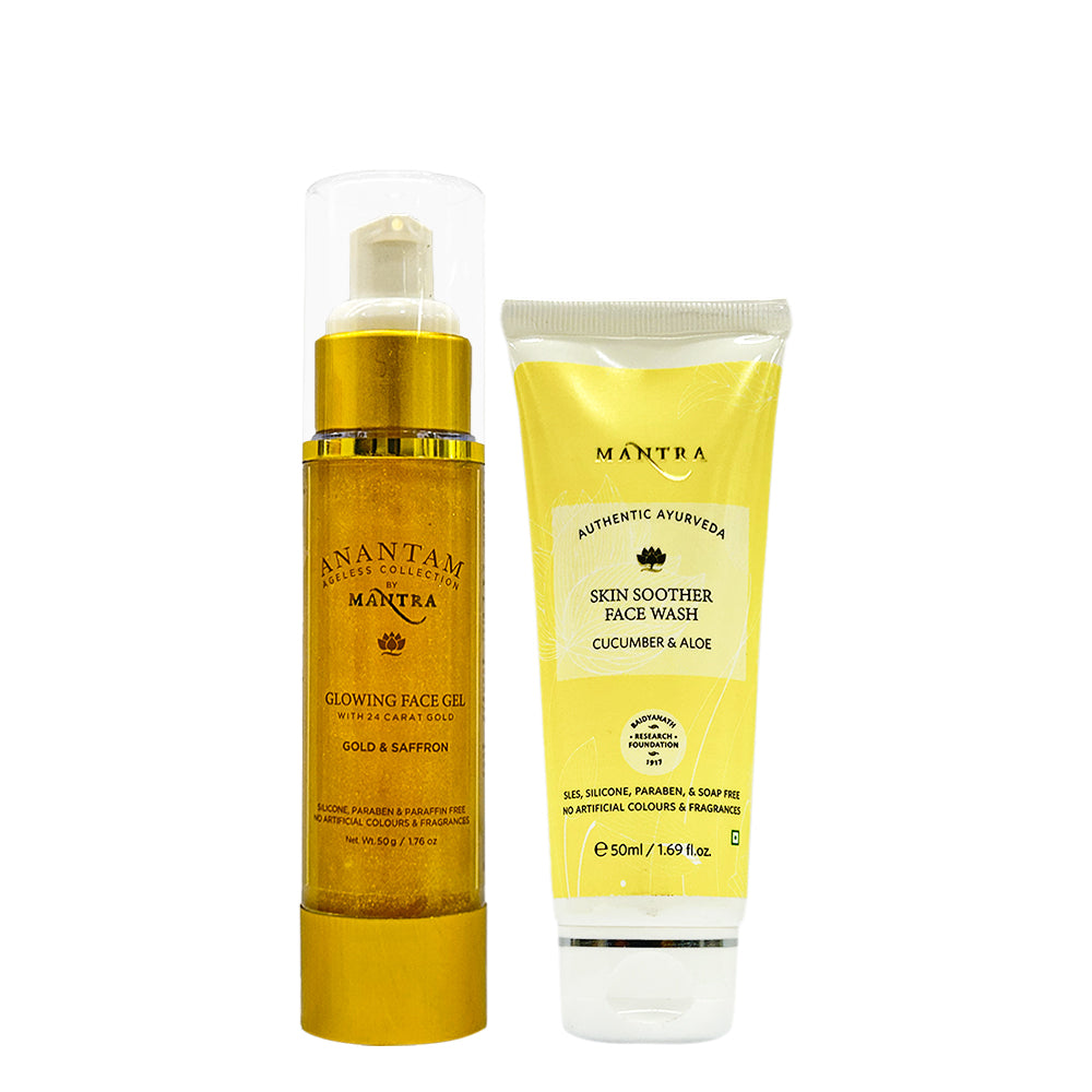 Golden Glow Duo: Cucumber And Aloe Skin Soother Face Wash + Gold And Saffron Glowing Face Gel With 24 Carat Gold