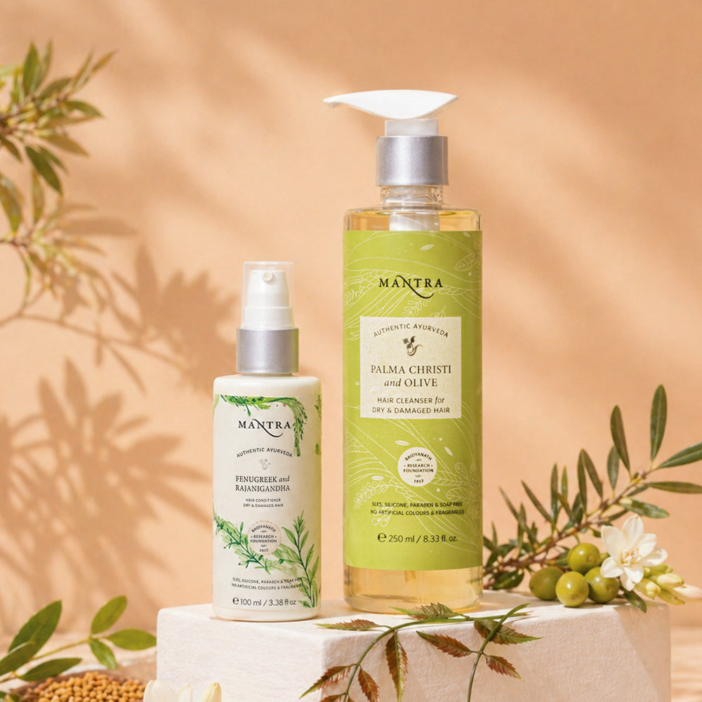 Damage Repair Duo: Palma Christi & Olive Hair Cleanser + Fenugreek & Rajanigandha Hair Conditioner