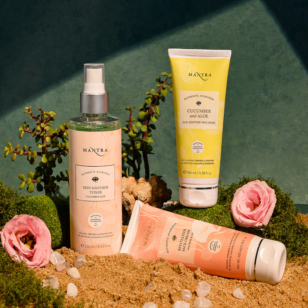 Morning CTM Combo: Skin Soother Face Wash + Skin Soother Toner + Holy Basil And Lily Revitalizer Face Cream