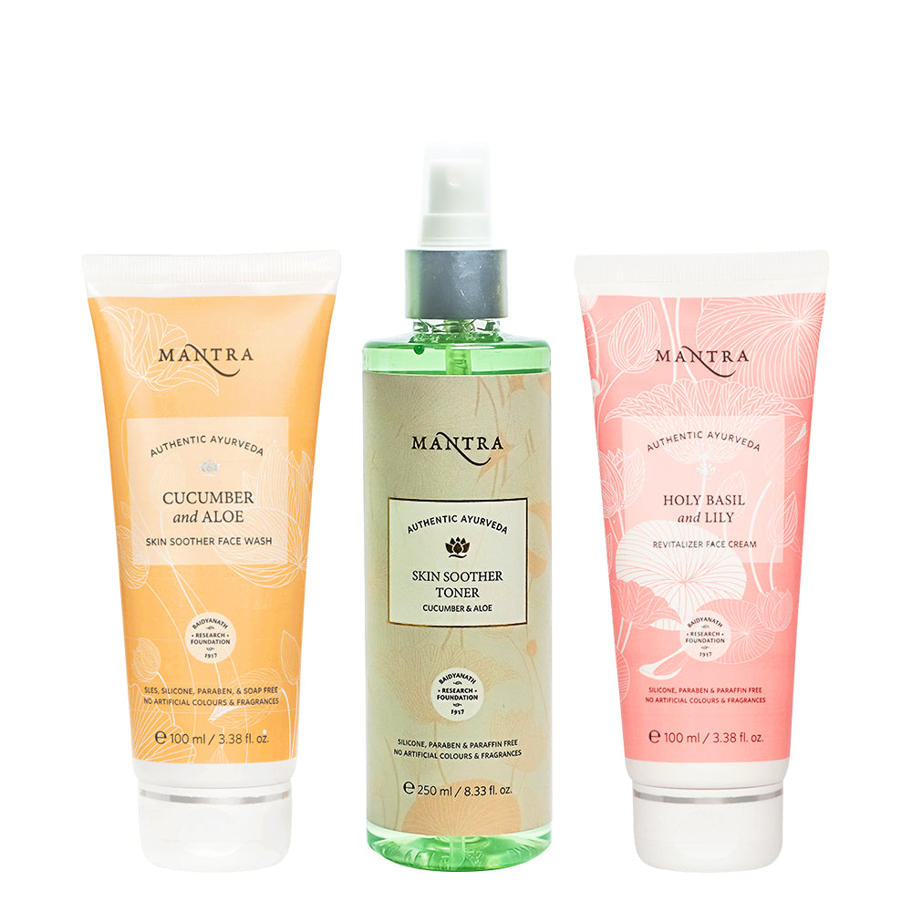 Morning CTM Combo: Skin Soother Face Wash + Skin Soother Toner + Holy Basil And Lily Revitalizer Face Cream