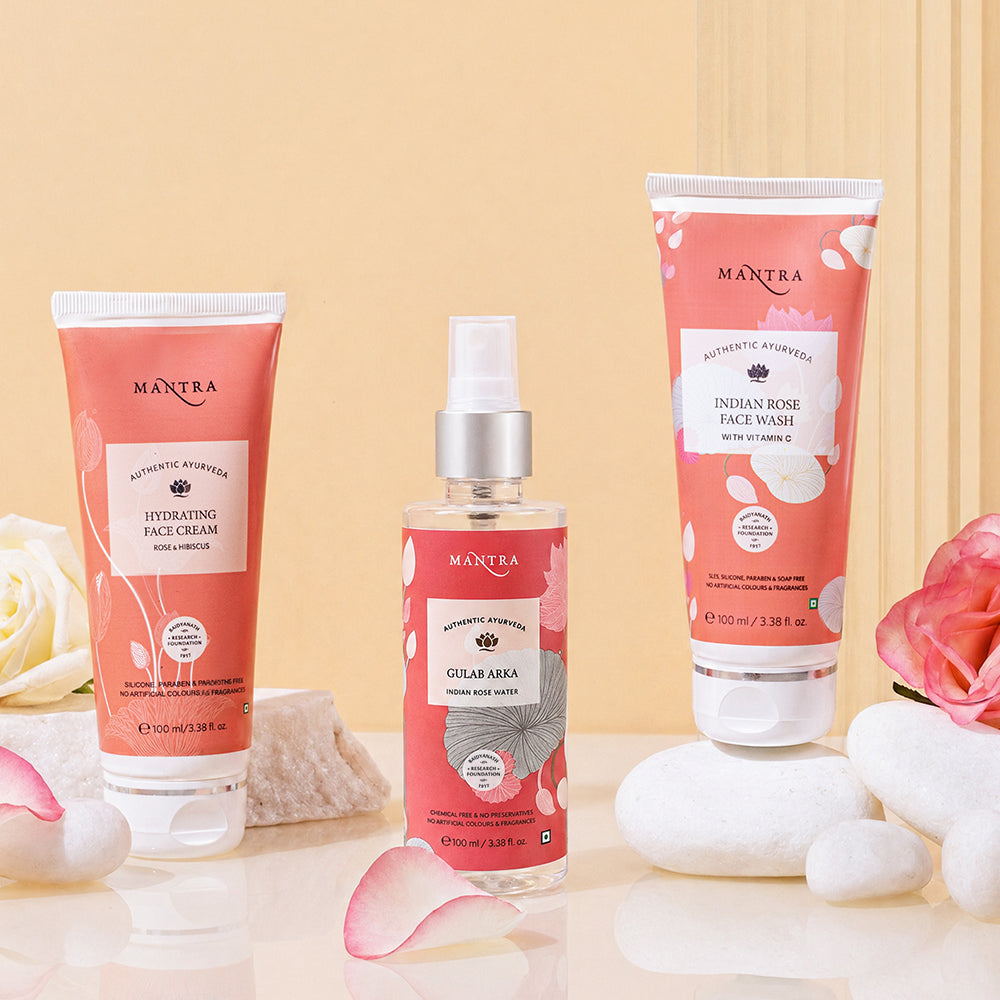Rose CTM Combo: Indian Rose Face Wash with Vitamin C + Gulab Arka Indian Rose Water + Rose & Hibiscus Hydrating Face Cream