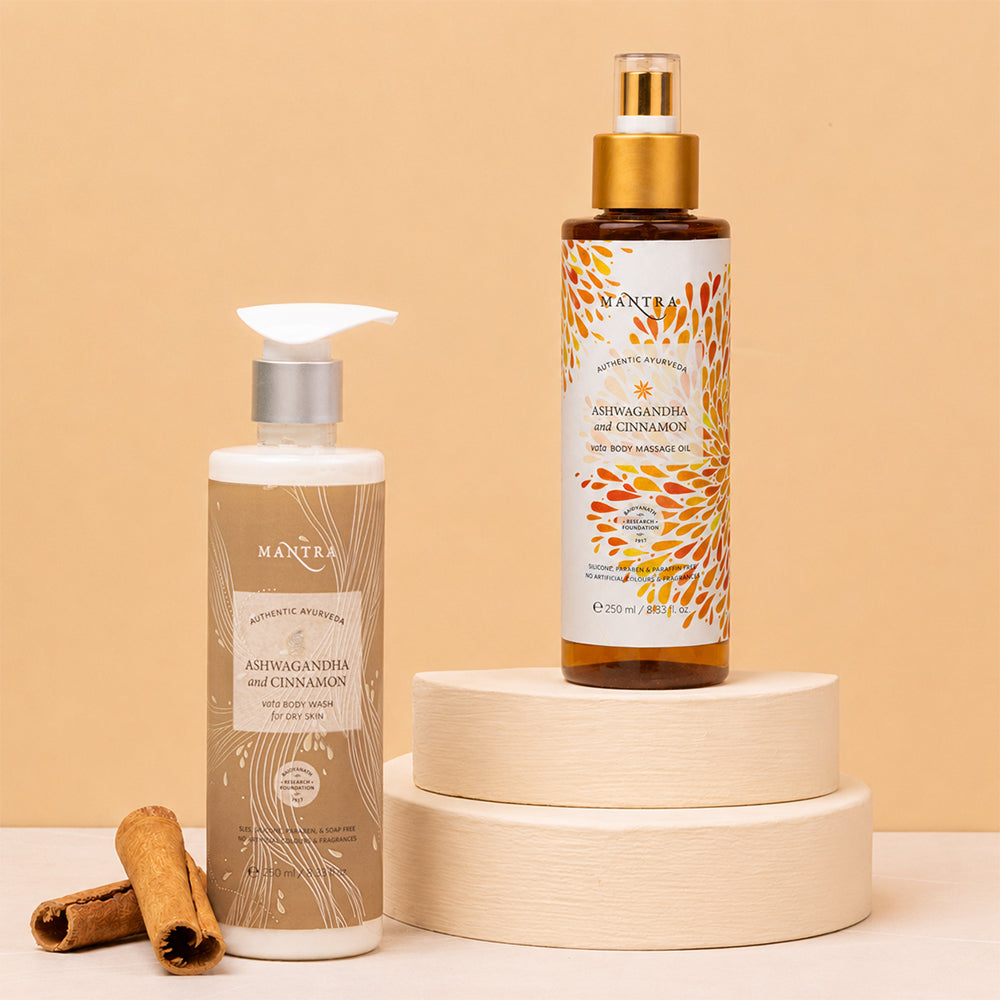 Vata Balance Body Ritual: Ashwagandha and Cinnamon Vata Body Wash + Body Massage Oil