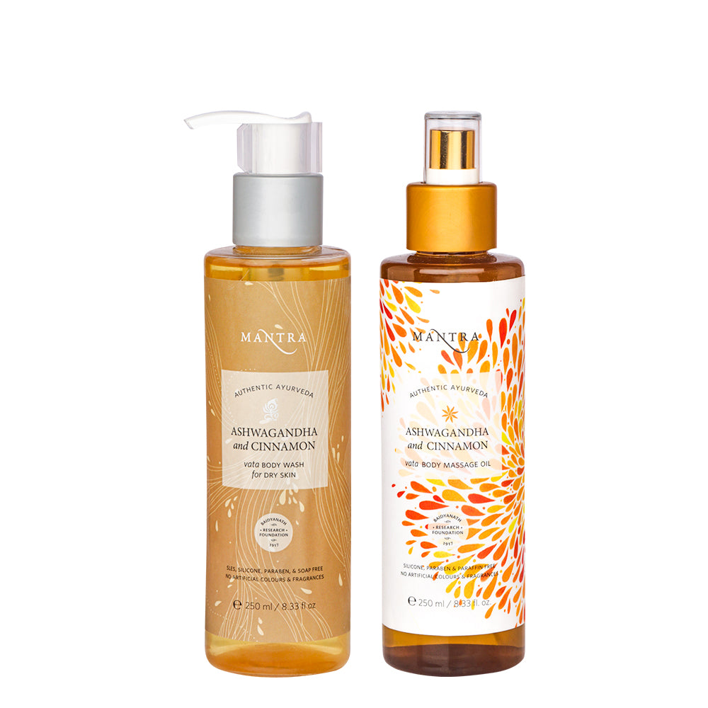 Vata Balance Body Ritual: Ashwagandha and Cinnamon Vata Body Wash + Body Massage Oil