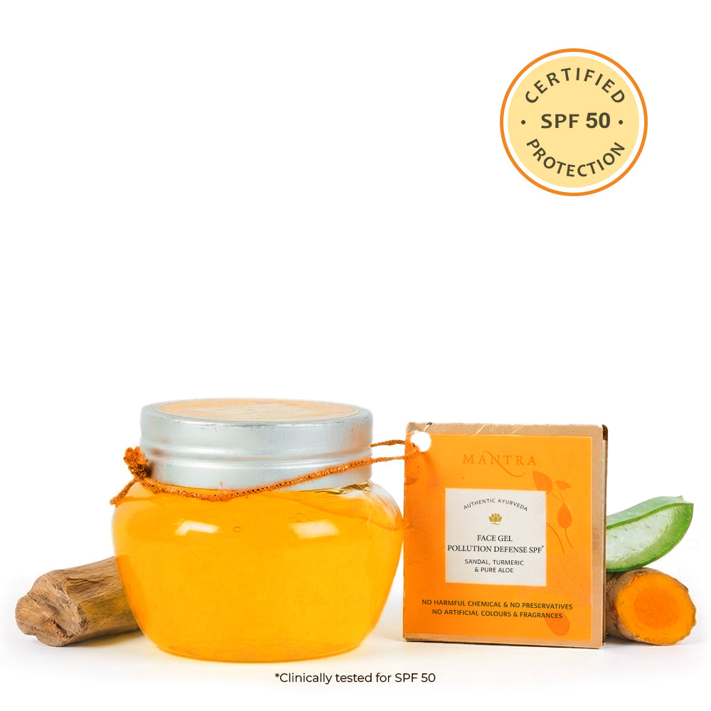 Face Gel Pollution Defense SPF 50 + Sandal, Turmeric & Pure Aloe