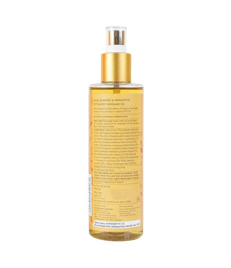 Khus, Almond And Manjistha Pitta Body Massage Oil