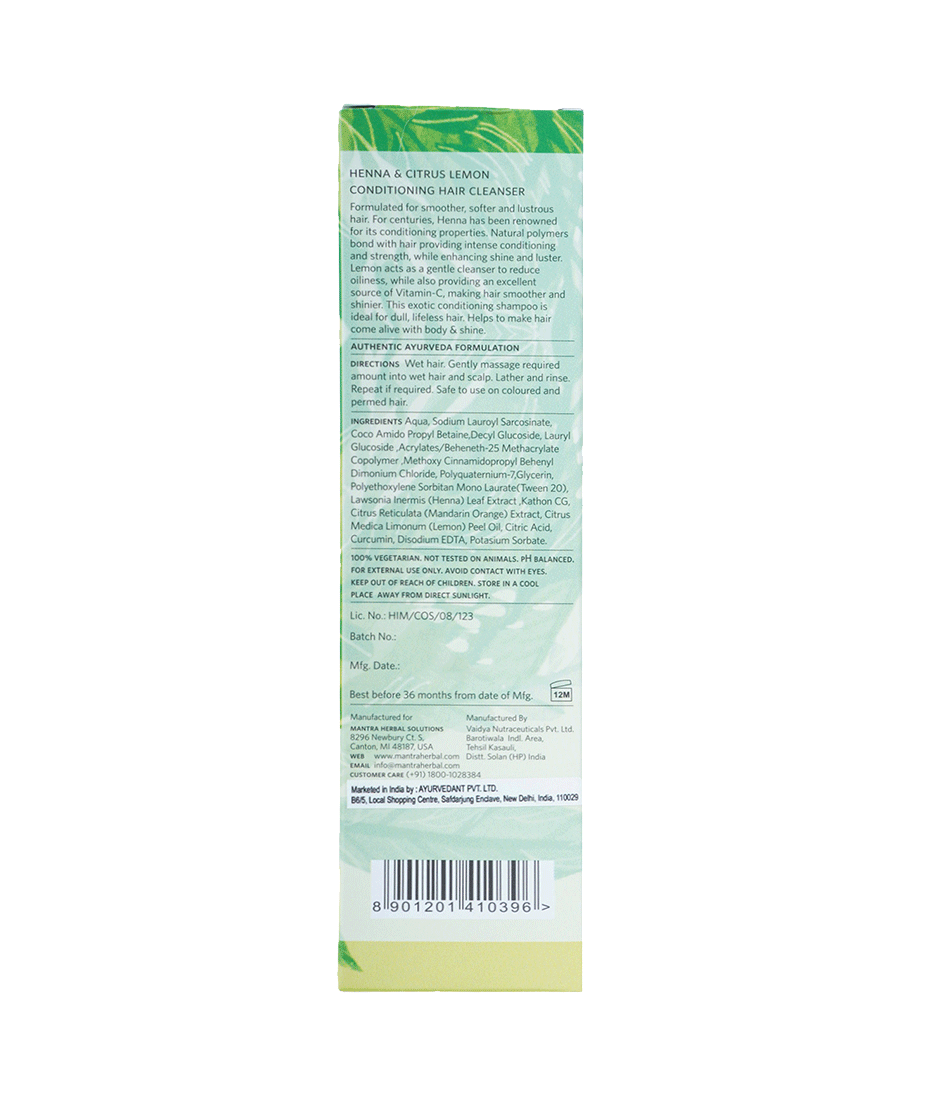 Henna and Citrus Lemon Conditioning Hair Cleanser for Dull & Dry Hair