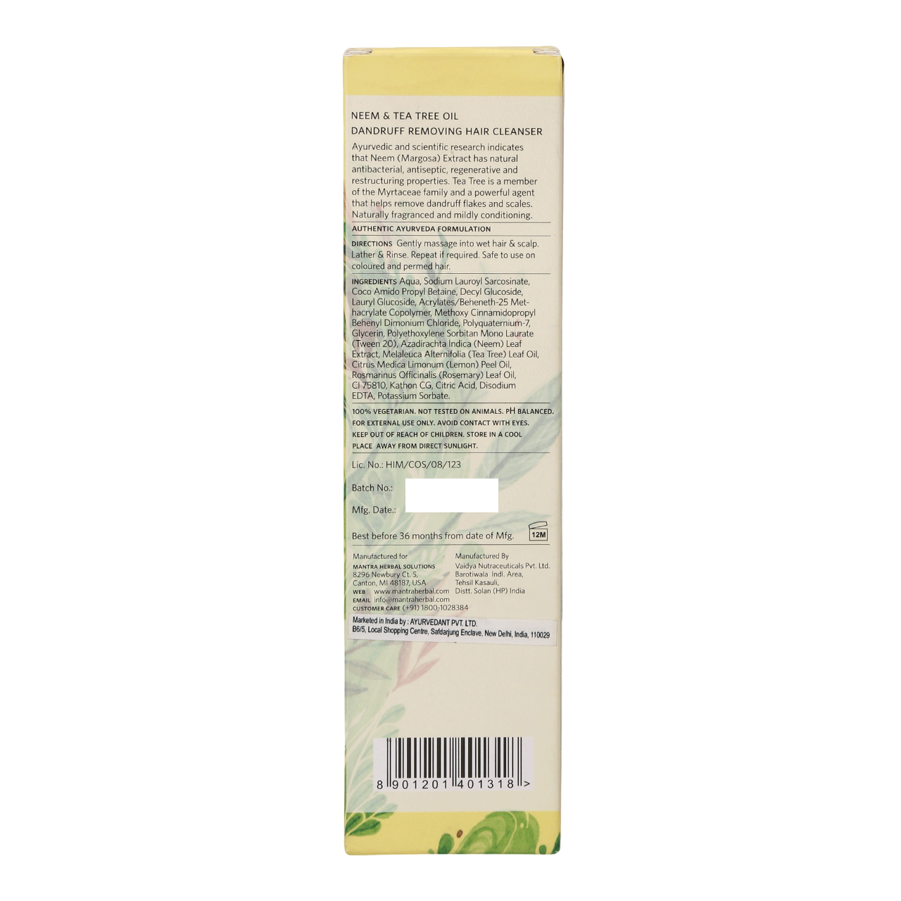 Neem and Tea Tree Oil Dandruff Removing Hair Cleanser