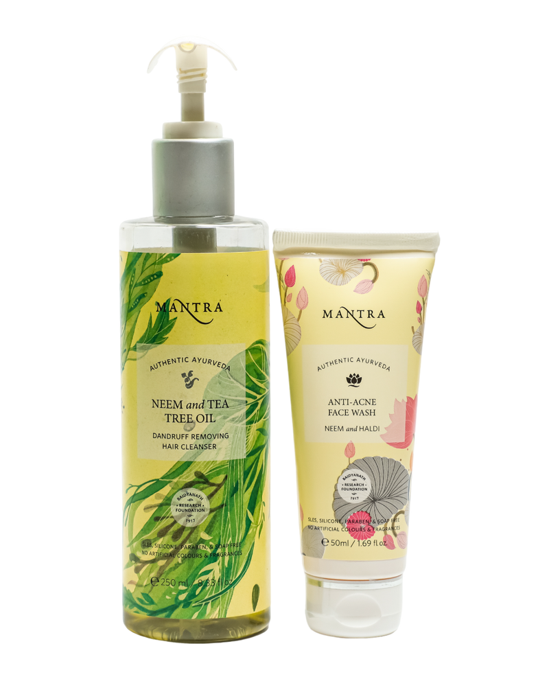 Neem and Tea Tree Oil Dandruff Removing Hair Cleanser + Neem and Haldi Anti-Acne Face Wash