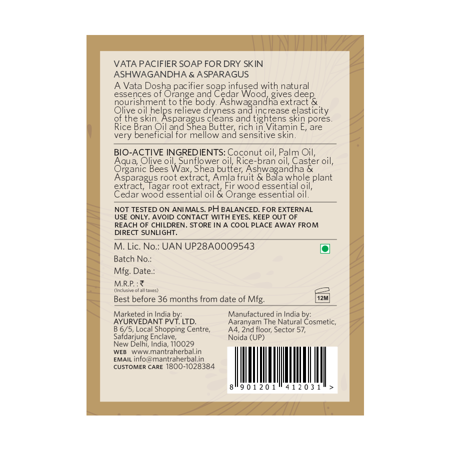 Vata Pacifier Soap for Dry Skin Ashwagandha & Asparagus