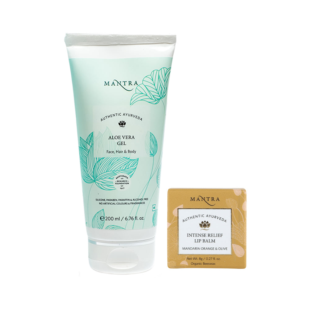 Nourish & Soothe Duo: Aloe Vera Gel Face, Hair & Body + Intense Relief Lip Balm Mandarin Orange & Olive