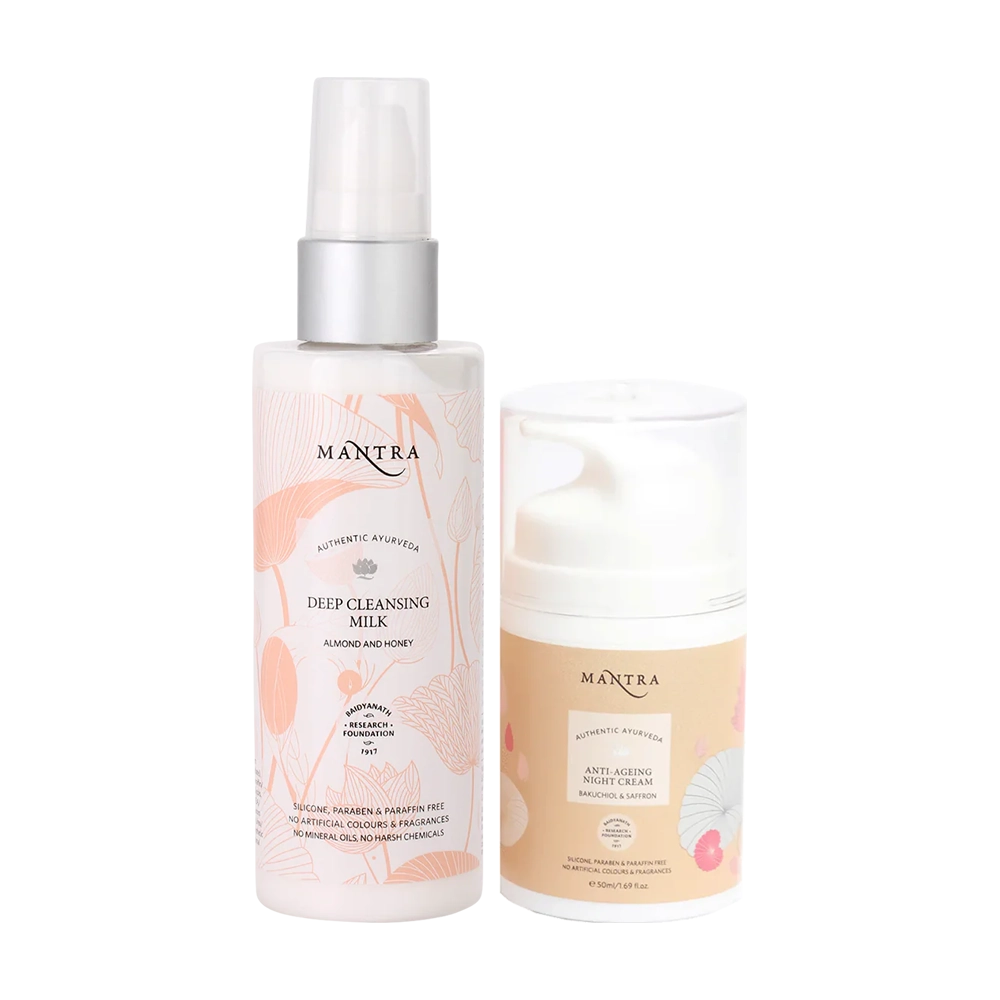 Anti-Ageing Night Combo: Anti-ageing Night Cream with Bakuchiol & Saffron 50ml + Cleansing Milk with Honey & Almond 50ml