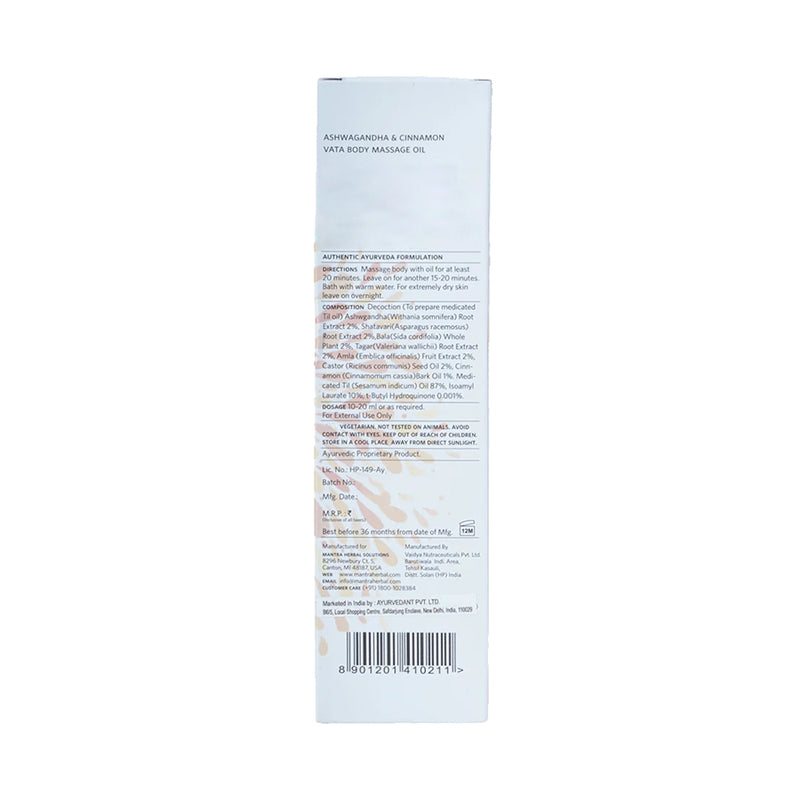 Ashwagandha And Cinnamon Vata Body Massage Oil