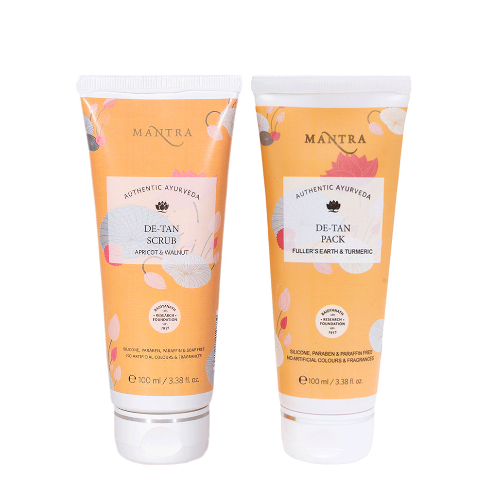 De Tan Combo: De-Tan Scrub Apricot & Walnut + De-Tan Pack Fuller’s Earth & Turmeric