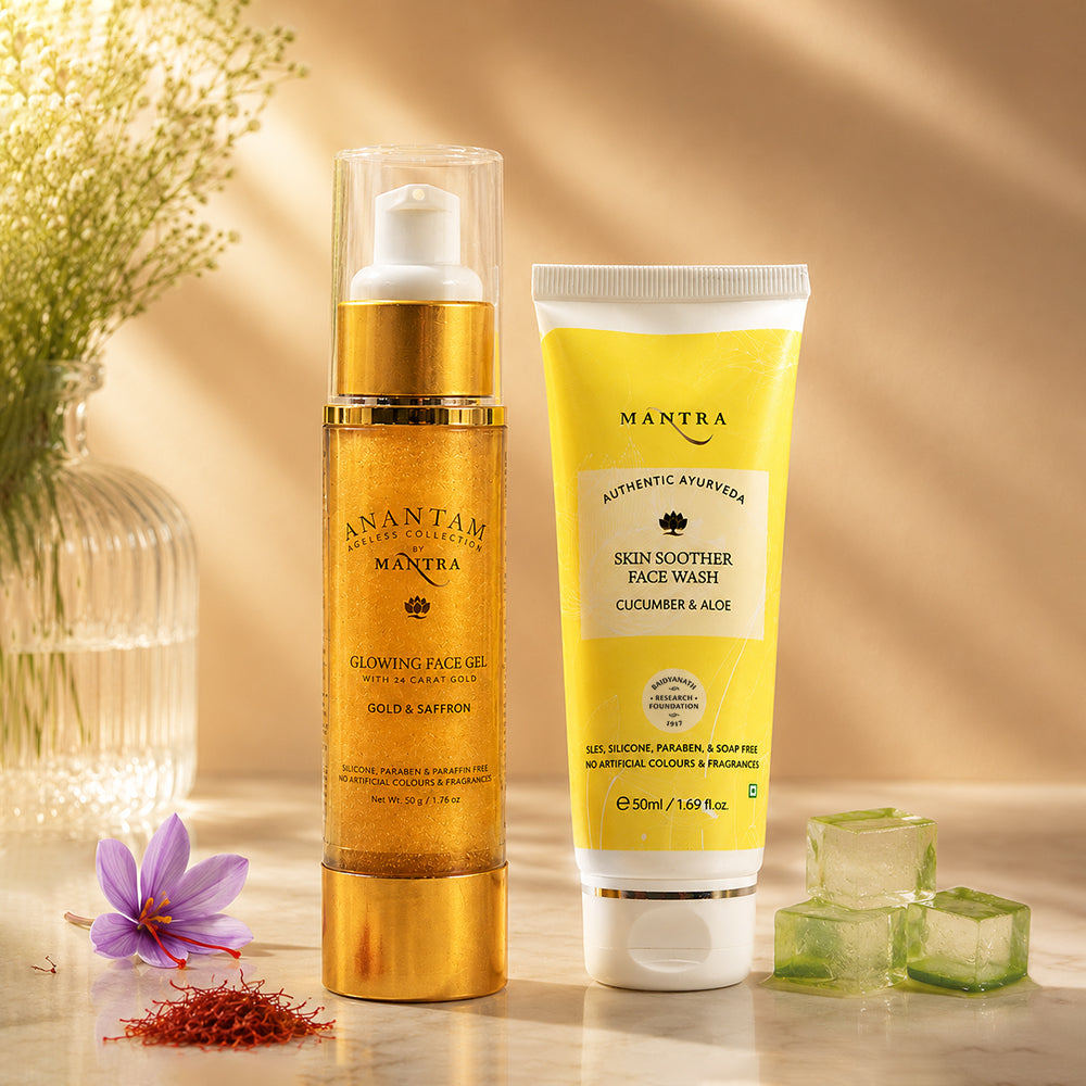 Golden Glow Duo: Cucumber And Aloe Skin Soother Face Wash + Gold And Saffron Glowing Face Gel With 24 Carat Gold