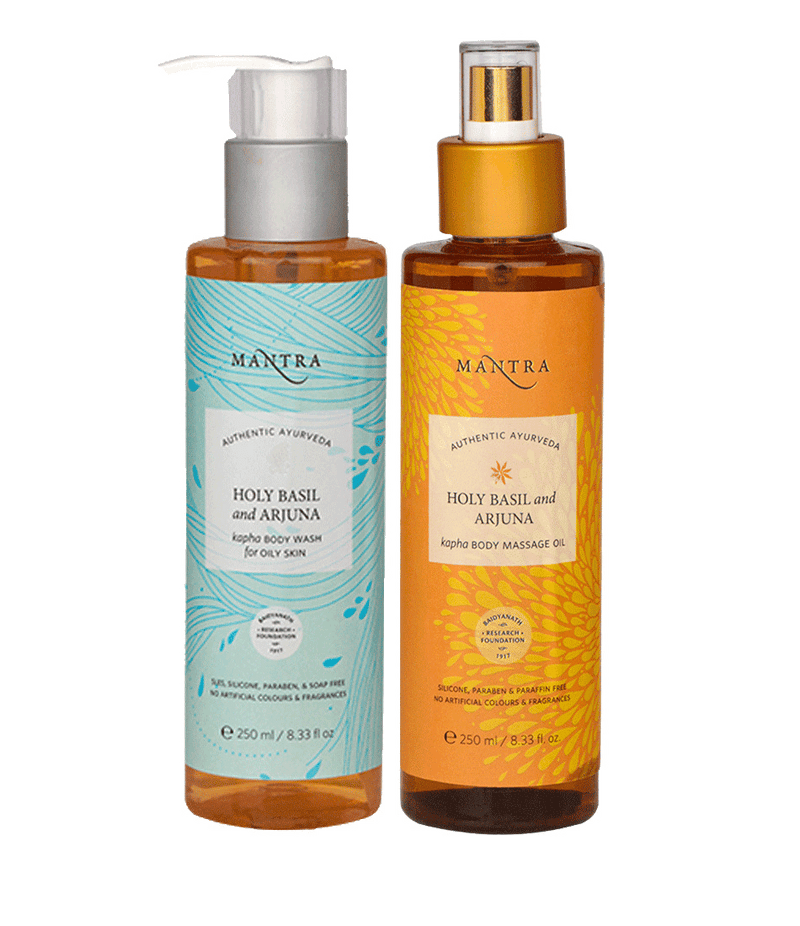 Holy Basil and Arjuna Kapha Body Wash for Oily Skin (250ml) + Holy Basil and Arjuna Kapha Body Massage Oil (250ml)
