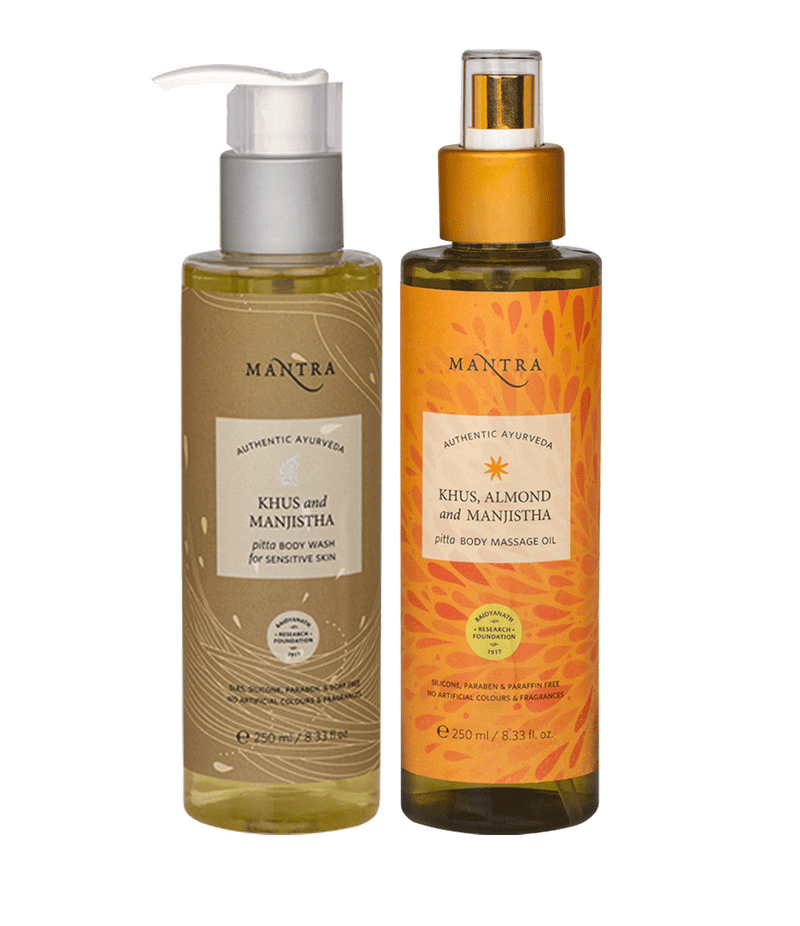 Khus and Manjistha Pitta Body Wash for Sensitive Skin (250ml) + Khus, Almond and Manjistha Pitta Body Massage Oil (250ml)