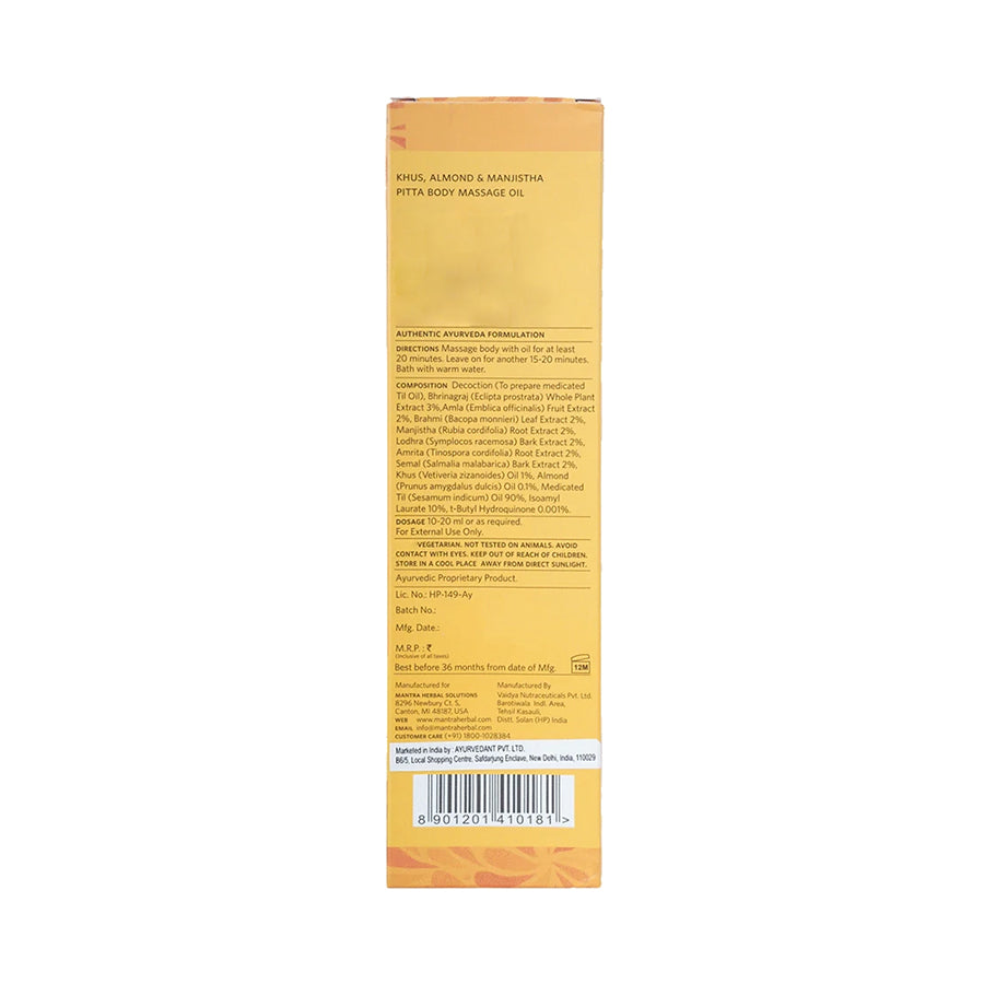 Khus, Almond And Manjistha Pitta Body Massage Oil