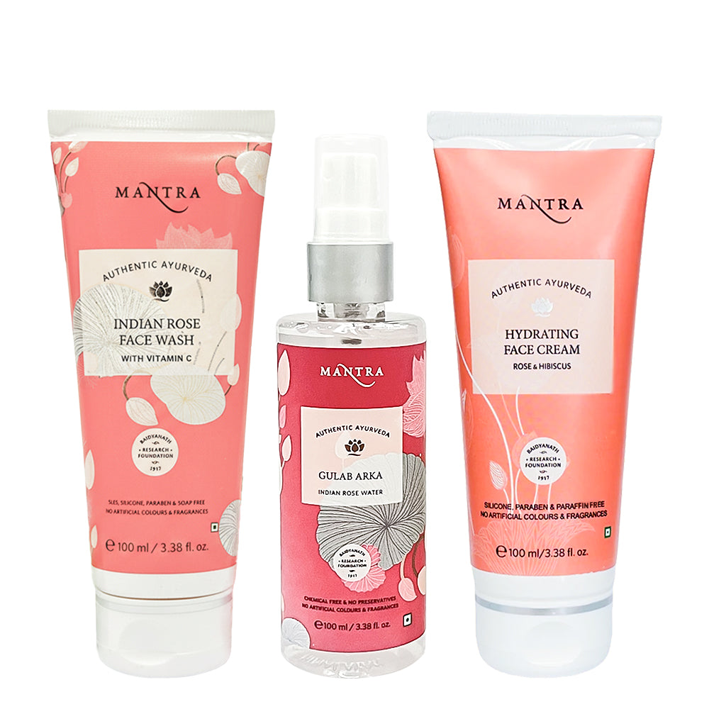 Rose CTM Combo: Indian Rose Face Wash with Vitamin C + Gulab Arka Indian Rose Water + Rose & Hibiscus Hydrating Face Cream