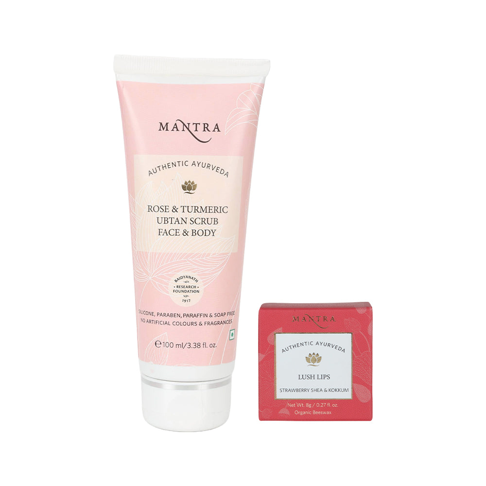 Rose & Turmeric Ubtan Scrub Face & Body + Lush Lips Strawberry Shea & Kokkum