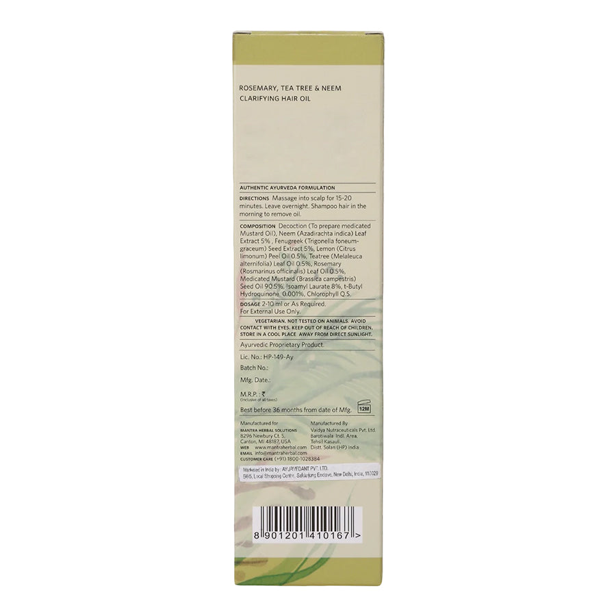 Rosemary, Tea Tree And Neem Clarifying Hair Oil