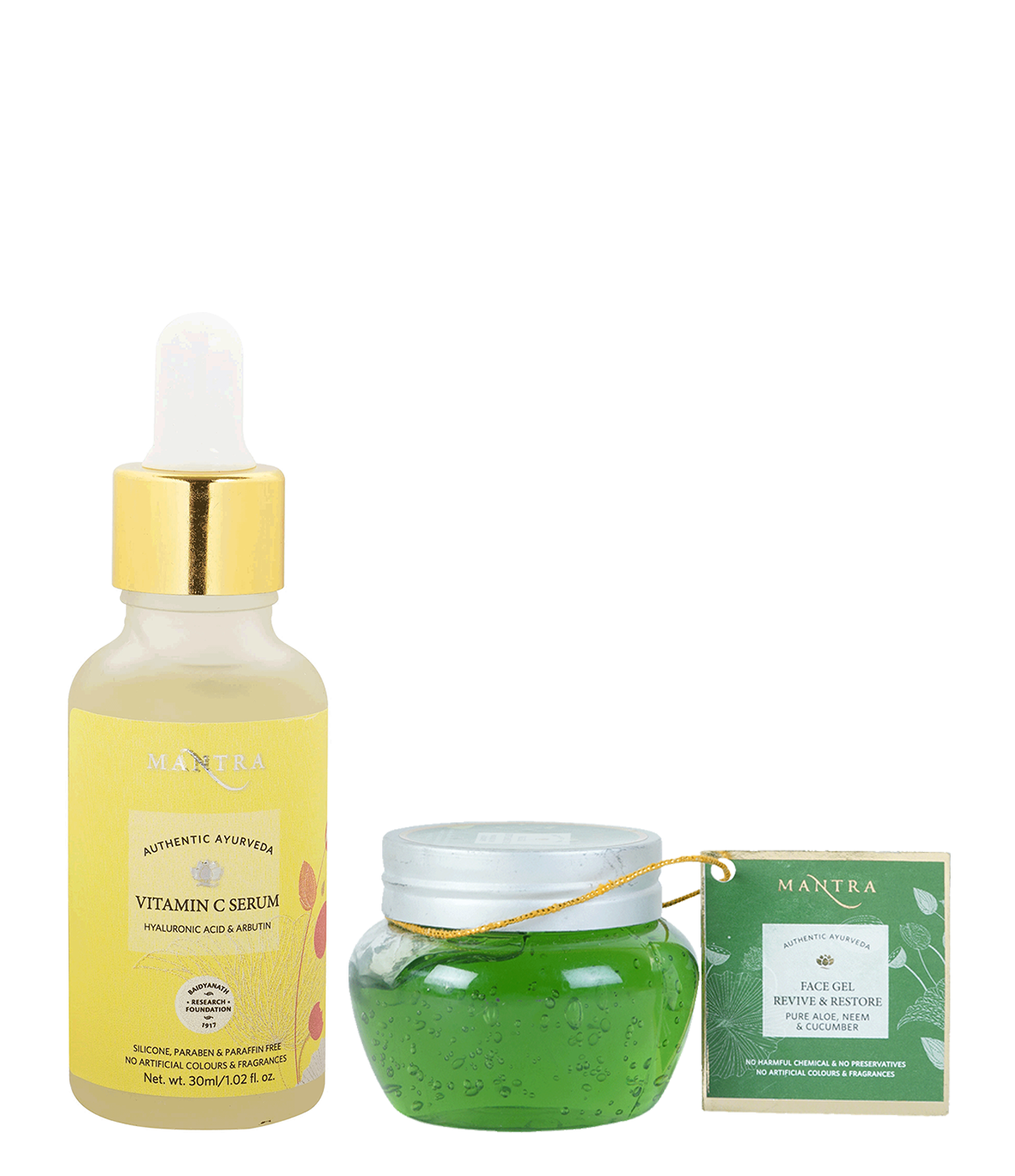 Vitamin C Serum with Hyaluronic Acid and Arbutin + Face Gel Revive & Restore Pure Aloe, Neem & Cucumber