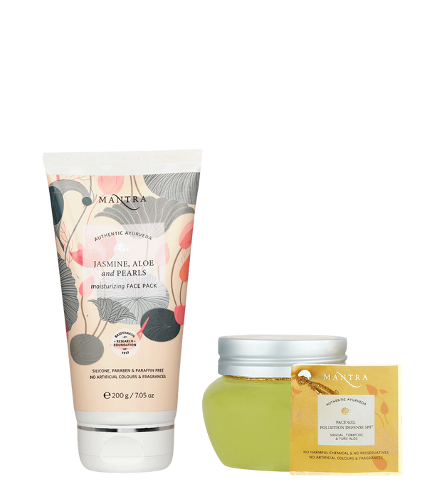 Jasmine Aloe & Pearl Moisturizing Face Pack 200gm + Pollution Defense Face Gel with Aloe Turmeric & Sandalwood  100gm