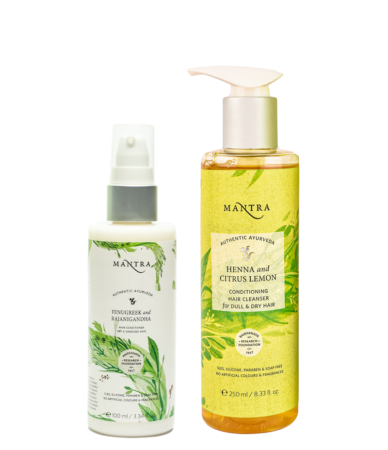 Fenugreek and Rajanigandha Hair Conditioner for Dry & Damaged Hair + Henna and Citrus Lemon Conditioning Hair Cleanser for Dull & Dry Hair